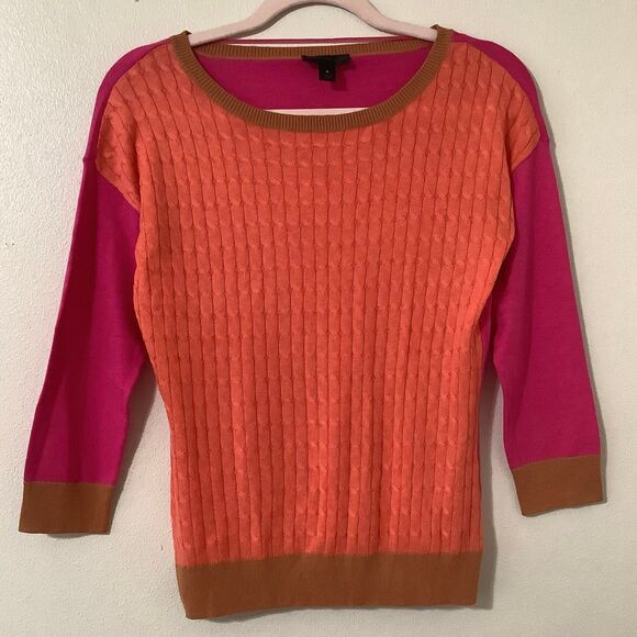 Colorful Colorblock Preppy Academic Knit Autumn Fall Casual 3/4 Sleeve Sweater S - Picture 1 of 9